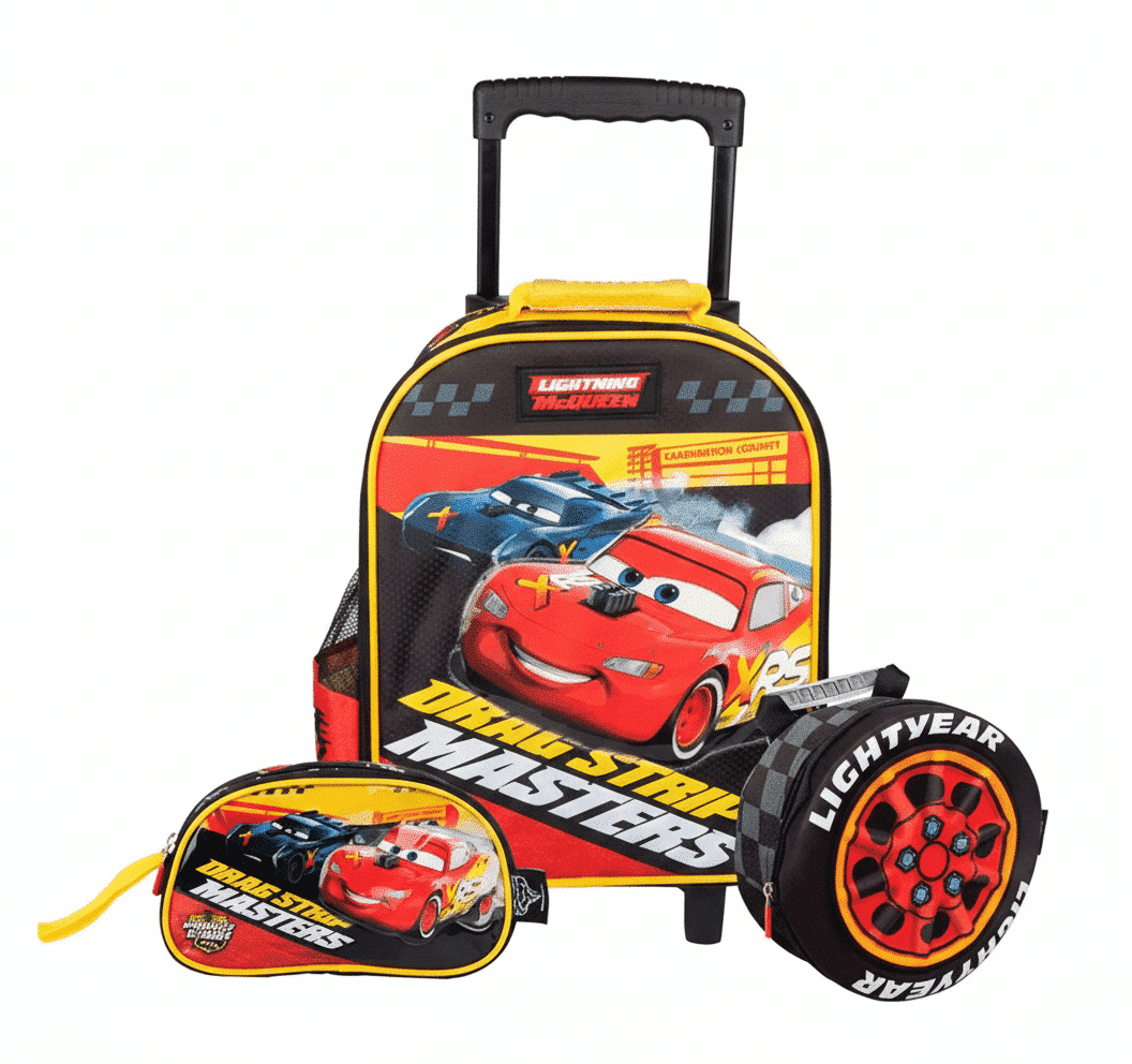 pack-escolar-cars-rayo-mcqueen-premium-peru.png Pack Escolar Premium Cars Rayo McQueen: Mochila con Ruedas, Lonchera y Cartuchera - Imagen 1