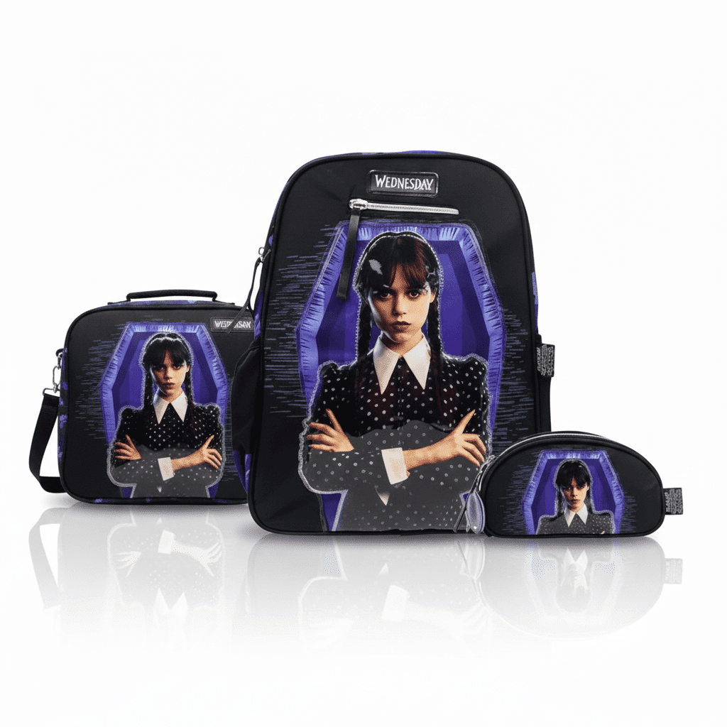 pack-mochila-premium-merlina-addams-wednesday-peru.png Pack de Mochila Premium Merlina Addams: Mochila Escolar, Lonchera y Cartuchera - Imagen 1