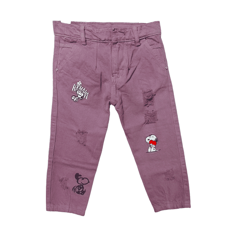 pantalon-snoopy.png PANTALON JEAN CON DISEÑO DE SNOOPY GUINDO Y MALVA - Imagen 1