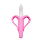 Mordedor cepillo de Silicona Platanito con Sujetador rosa