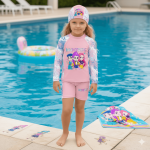 Ropa de Baño Huntrix Melón para Niñas: Conjunto Premium con Protección UV50+ y Gorro