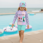 Ropa de Baño Huntrix Morada para Niñas: Conjunto Premium con Protección UV50+ y Gorro