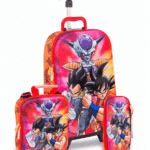 Set Maleta Full 3D EVA Triple Rueda Scool: Dragon Ball Super Goku y Vegeta