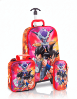 Set Maleta Full 3D EVA Triple Rueda Scool: Dragon Ball Super Goku y Vegeta