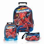 Set de Maleta Premium Spiderman: Mochila con Ruedas, Lonchera y Cartuchera