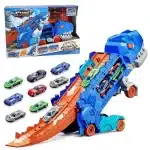 Pista Contenedor Transportador Dino T-Rex Azul Come Autos