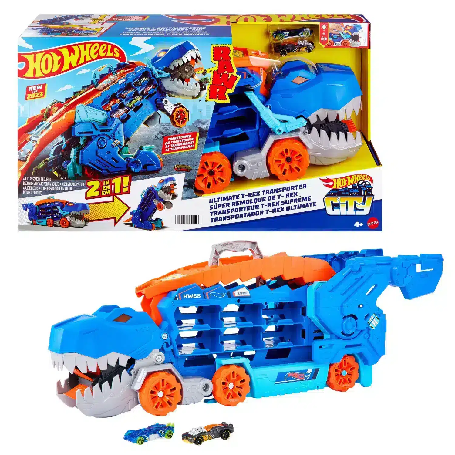 w1500h1500fitpad-20.webp Pista Hot Wheels Remolque Tiburón T-Rex con Lanzador y Come Autos - Imagen 1