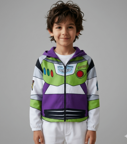 Casaca Cortaviento Buzz Lightyear impermeable para niño con diseño inspirado en Toy Story y forro micropolar.
