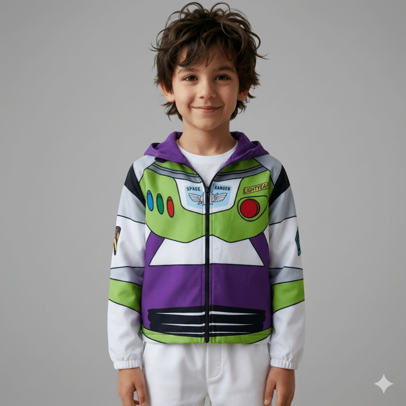 Casaca Cortaviento Buzz Lightyear impermeable para niño con diseño inspirado en Toy Story y forro micropolar.