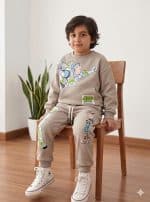 Conjunto Toy Story Beige de algodón perchado para niño con estampado de Buzz Lightyear y Woody.